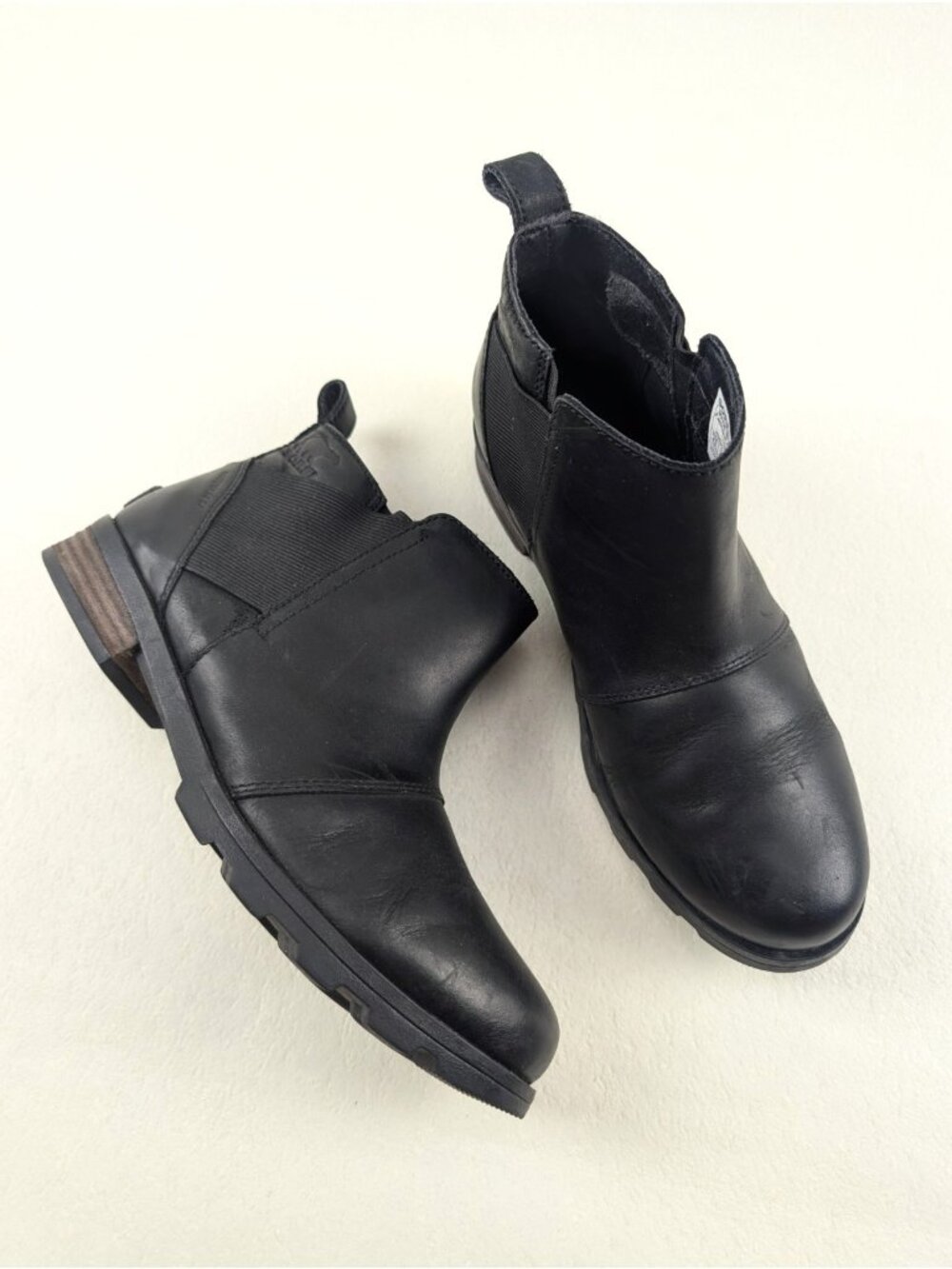 Sorel Emelie Chelsea Boot Womens 8.5 Black Leather Ankle Pull On Waterproof